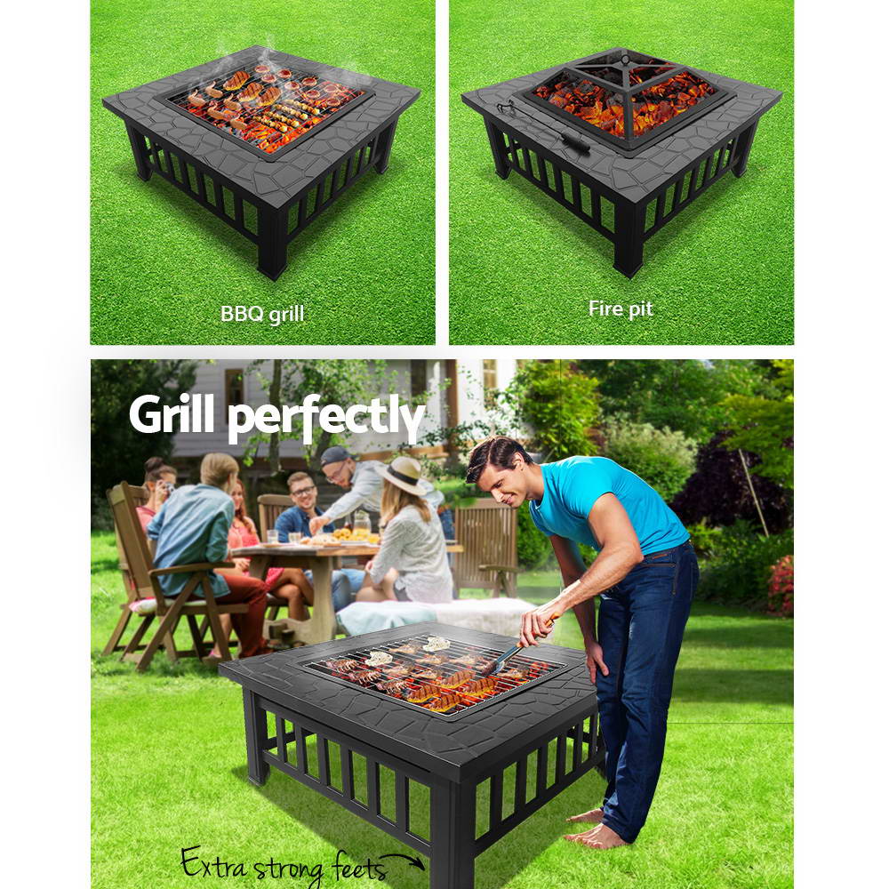 Grillz Fire Pit BBQ Grill 2-In-1 Table