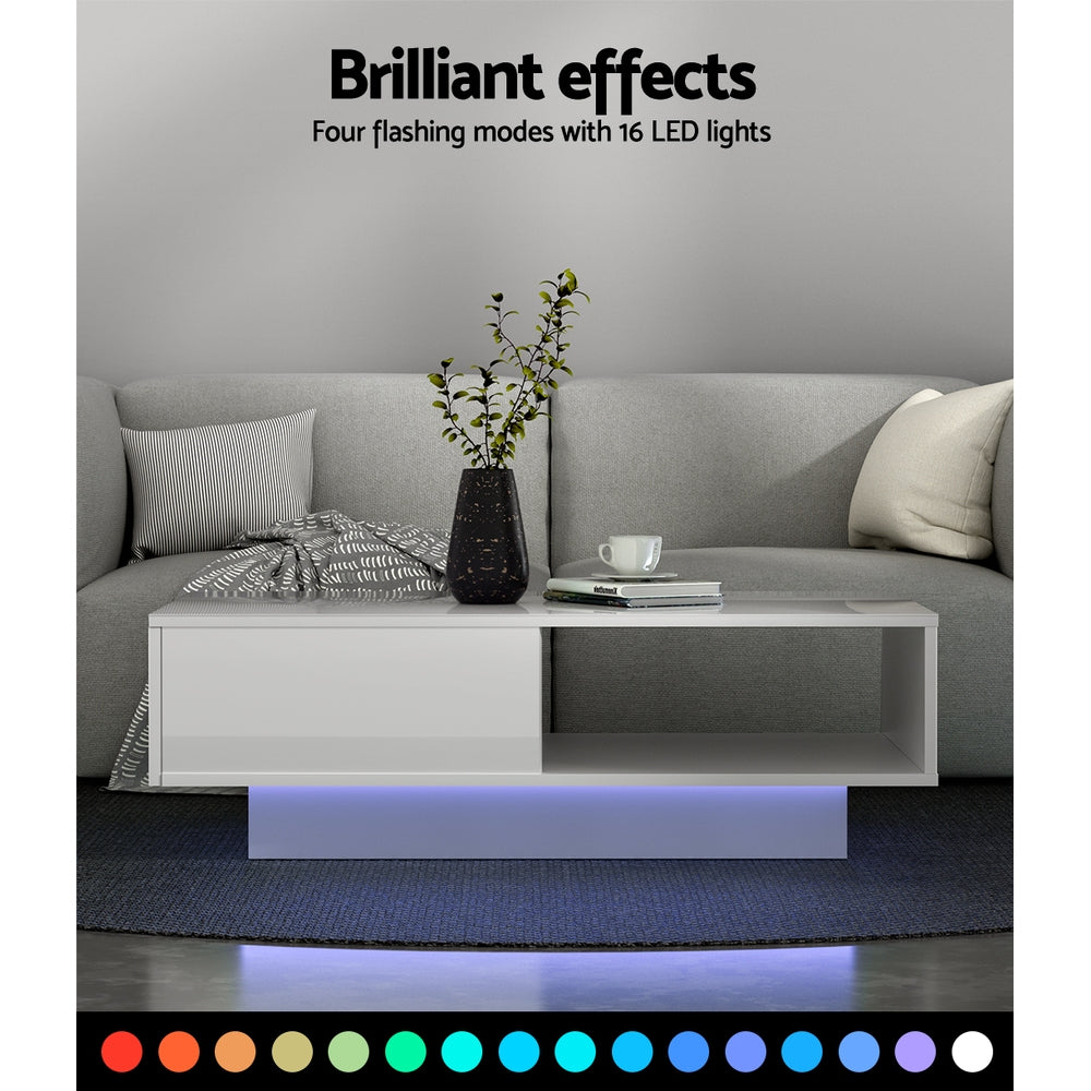 Artiss Coffee Table Led Lights White