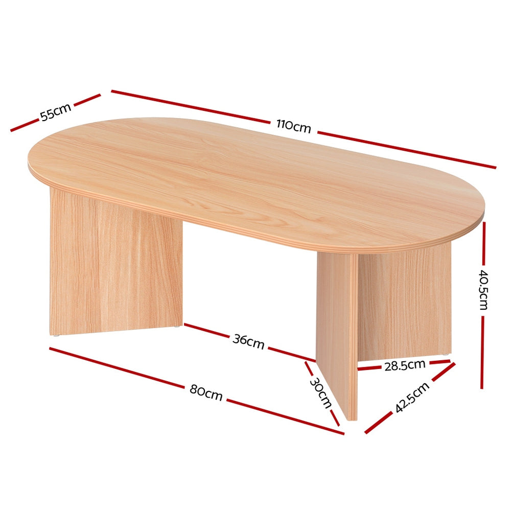 Artiss Coffee Table Oval 110CM Pine Alva