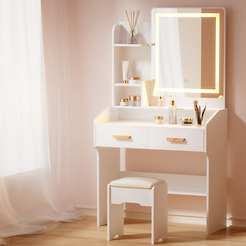 Artiss Dressing Table LED Makeup Mirror Stool Set Vanity Desk White