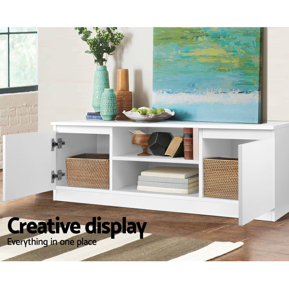 White 120cm TV Cabinet, 2 Drawers 2 Shelves - Artiss