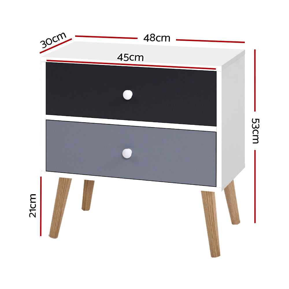 Scandinavian-Style Bedside Table, 2-Drawer - Artiss