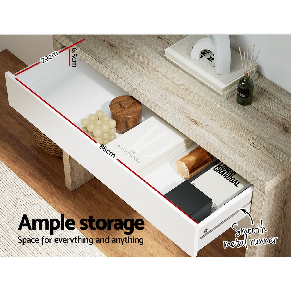 Artiss Console Table Storage Drawer Jory White Pine