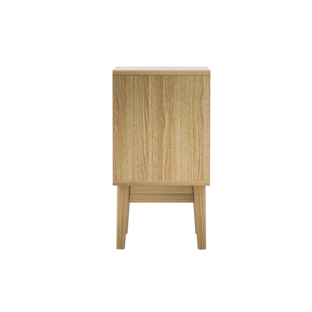 Rattan Bedside Table 2 Drawers, Wood, Solid Legs - Artiss