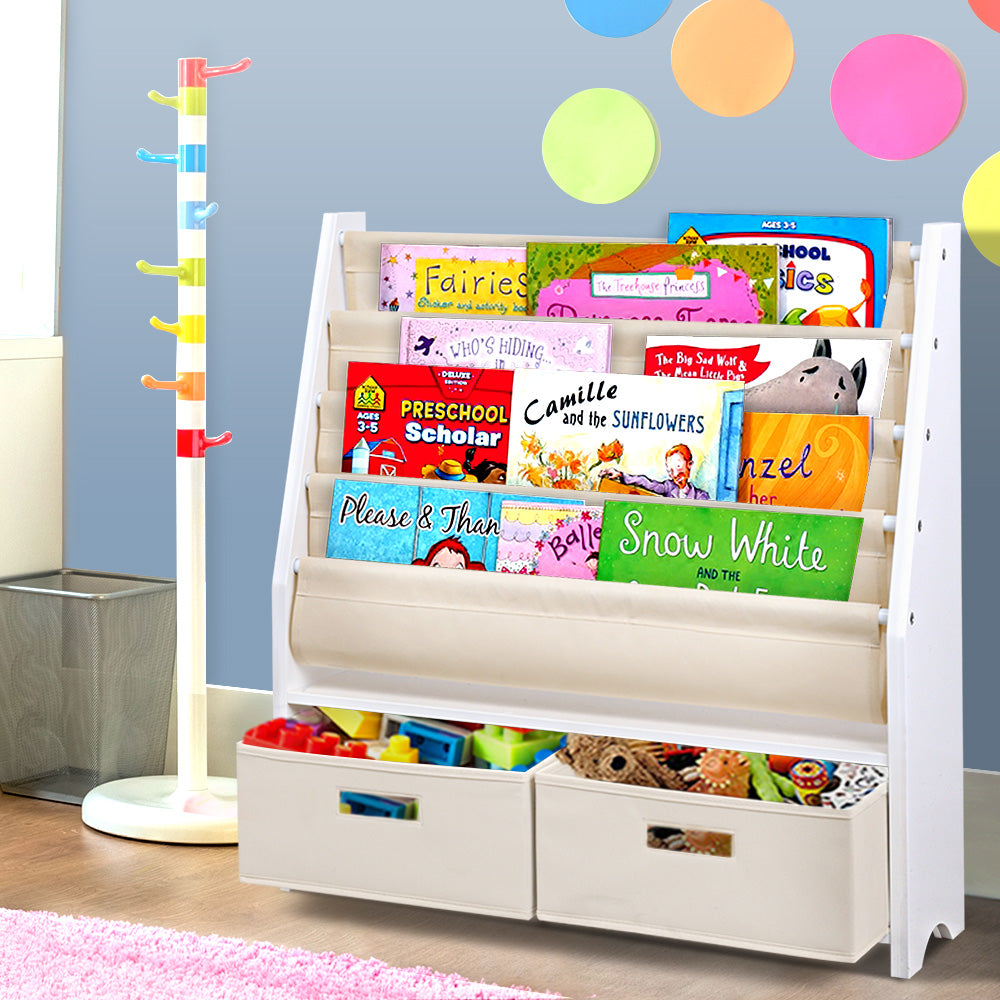 Keezi 4 Tiers Kids Bookshelf Magazine Rack Children Bookcase Organiser Drawer