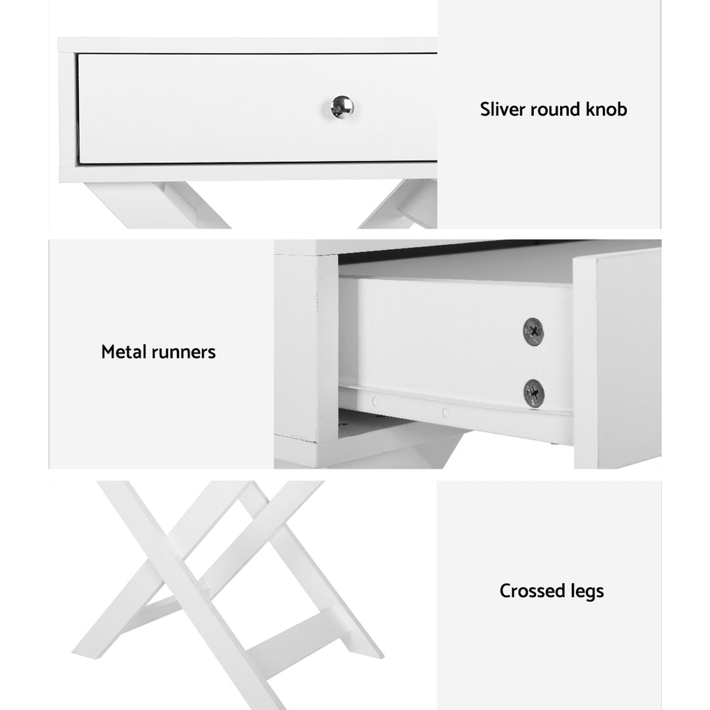 White Particle Board Bedside Table with Drawer - Artiss