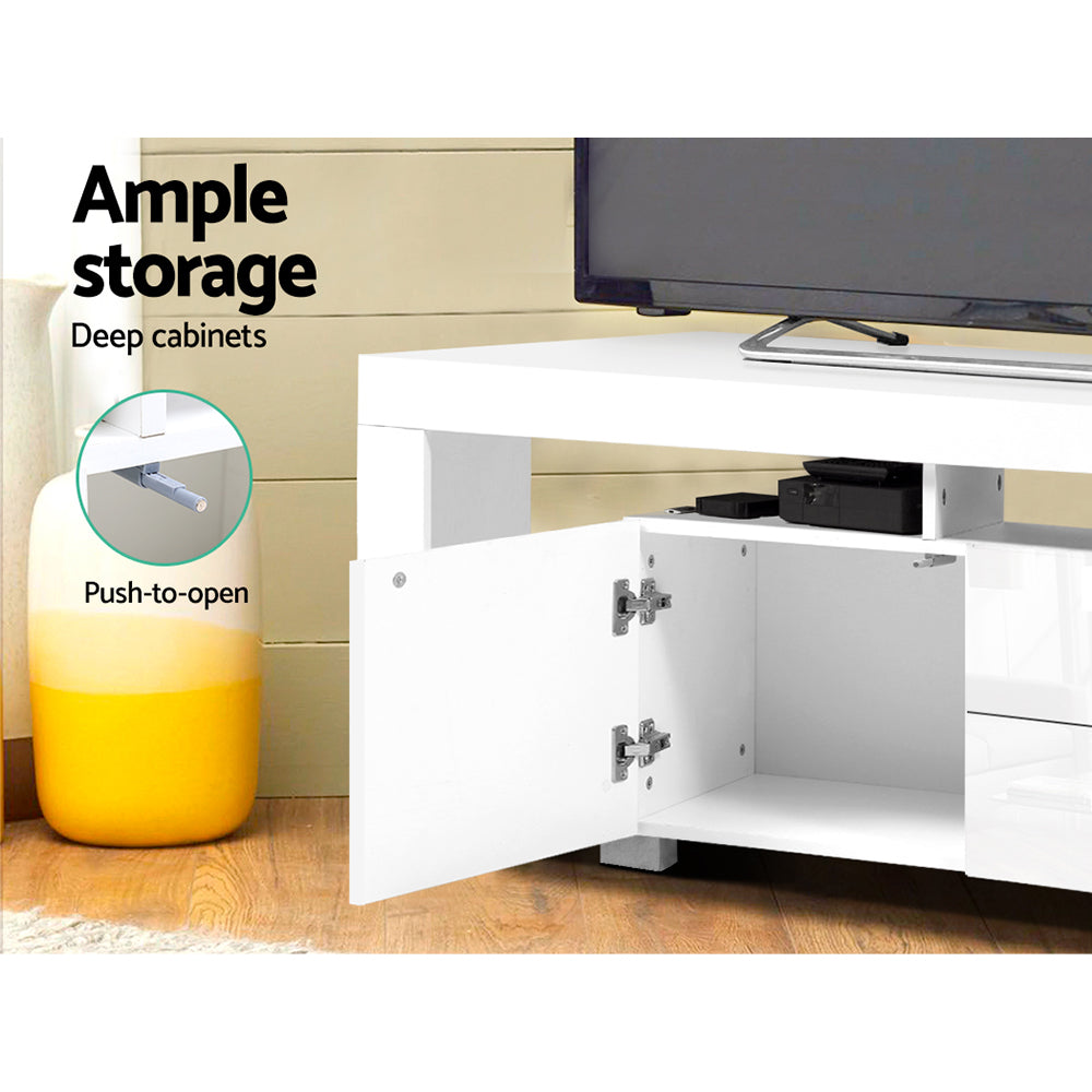 Artiss TV Cabinet Entertainment Unit Stand RGB LED Gloss Furniture 200cm White