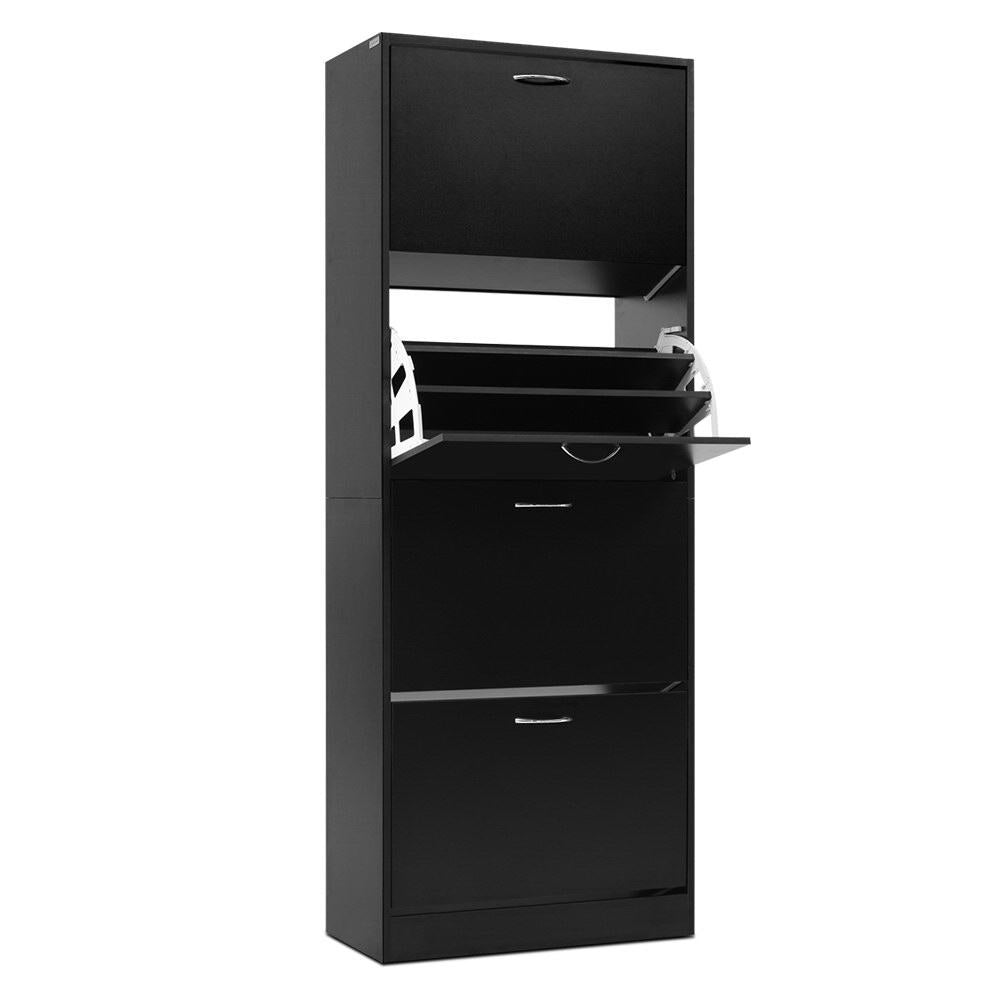 Artiss Shoe Rack Storage Shelf Cabinet 60 Pairs 4 Doors - Black