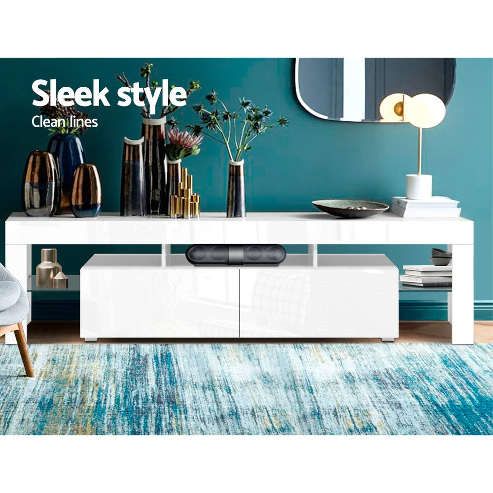 LED Entertainment Unit with Storage Drawers, UV High-Gloss, 189cm - Artiss