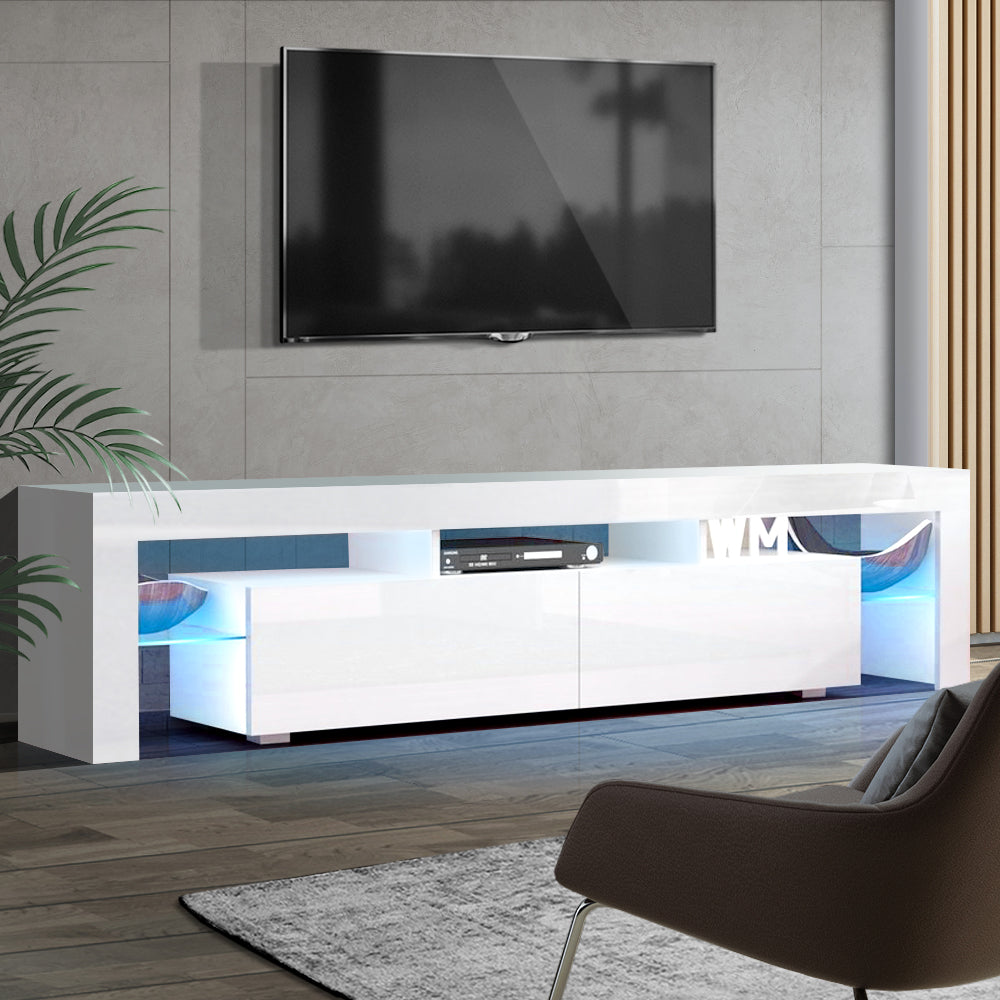 LED Entertainment Unit with Storage Drawers, UV High-Gloss, 189cm - Artiss