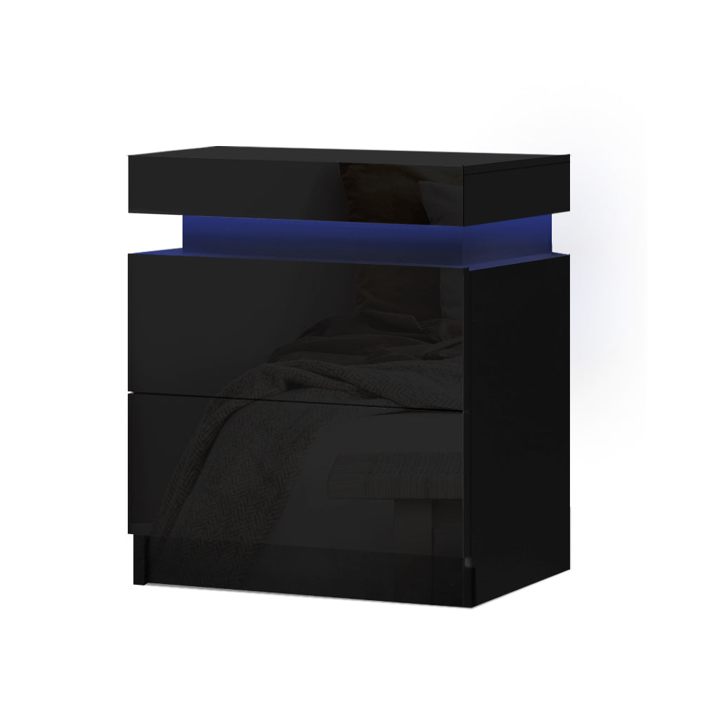 Artiss Bedside Table LED 2 Drawers Lift-up Storage - COLEY Black
