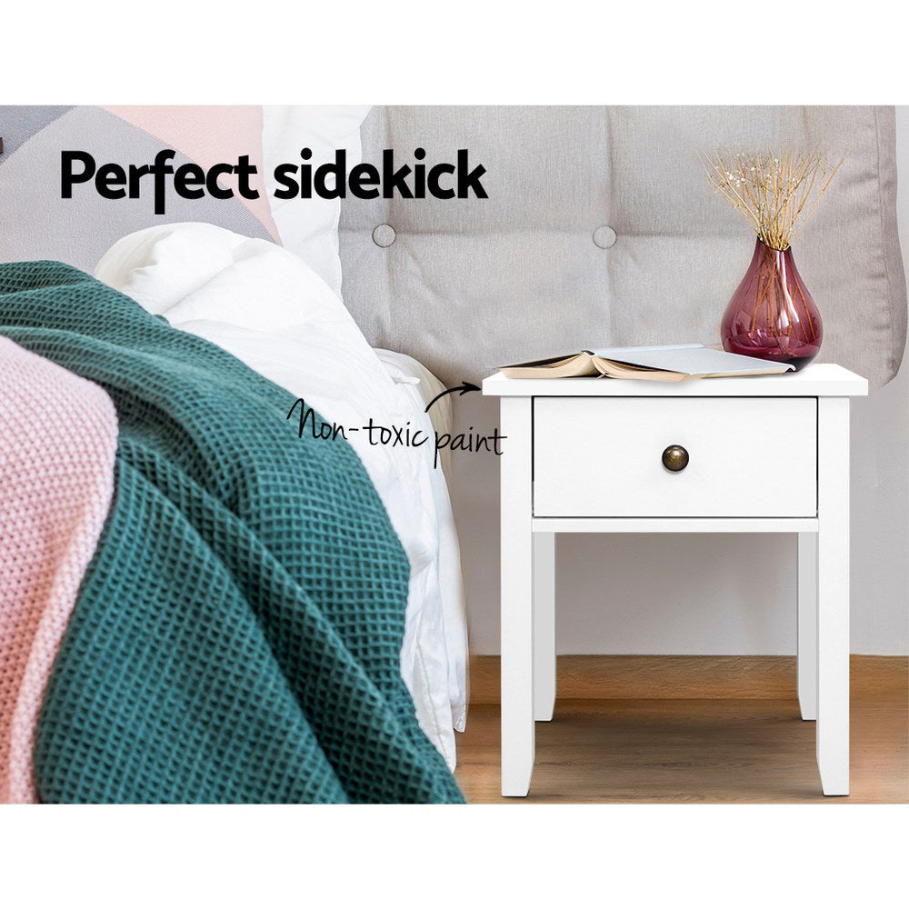 Premium White Bedside Table 1 Drawer - Artiss