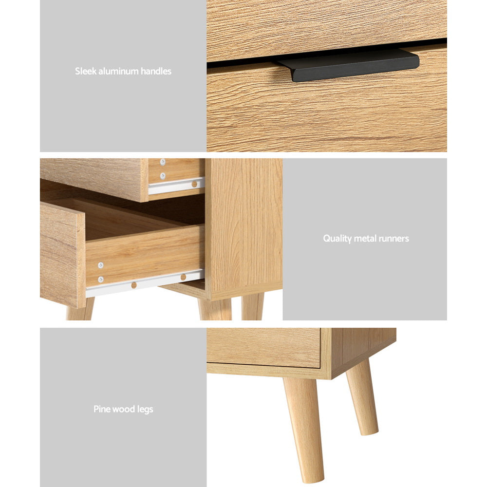 Artiss Bedside Table 2 Drawers - Pine