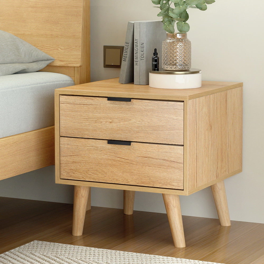 Artiss Bedside Table 2 Drawers - Pine
