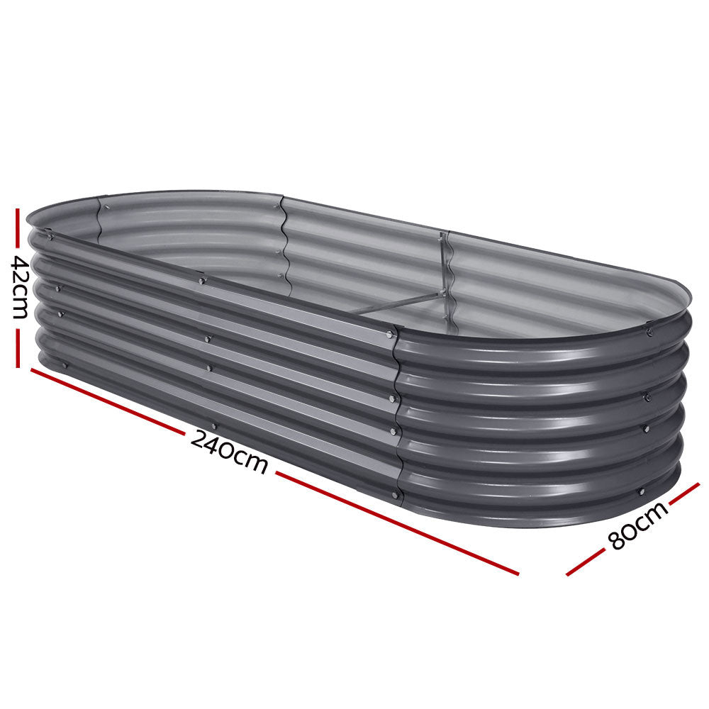 Greenfingers Garden Bed 240X80X42cm Oval Planter Box Raised Container Galvanised