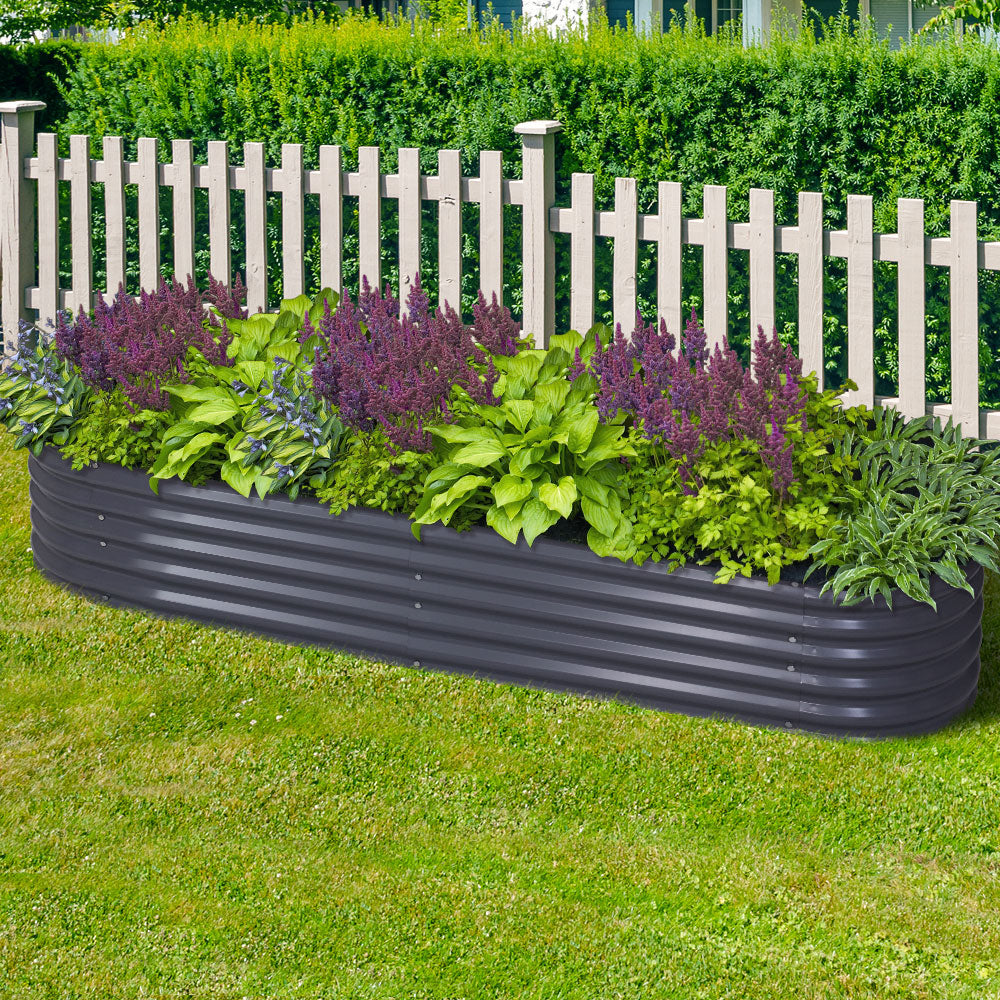 Greenfingers Garden Bed 240X80X42cm Oval Planter Box Raised Container Galvanised