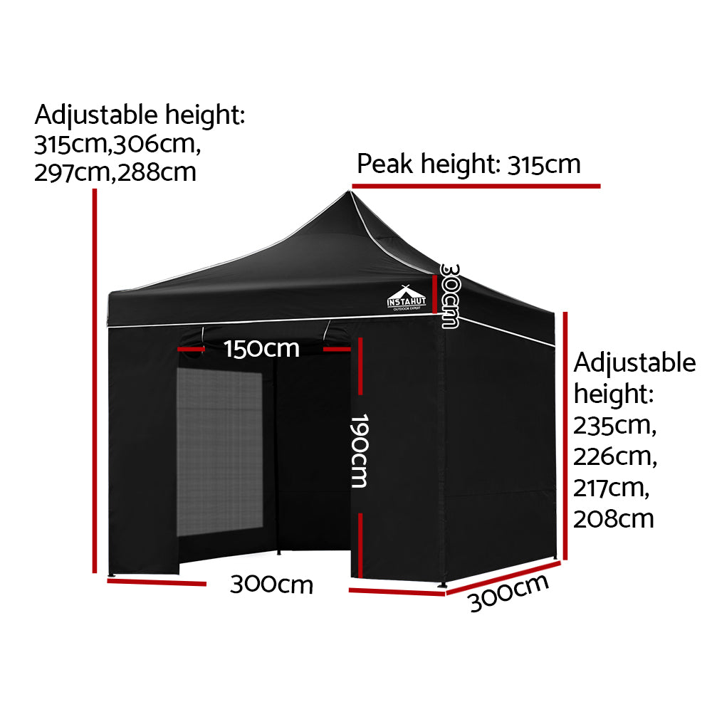 Instahut Gazebo 3x3 Pop Up Marquee Folding Tent Wedding Gazebos Camping Outdoor Shade Canopy Black