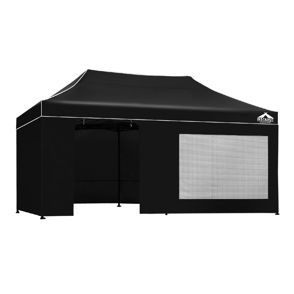 Instahut Gazebo 3x6 Pop Up Marquee Folding Tent Wedding Gazebos Camping Outdoor Shade Canopy Black