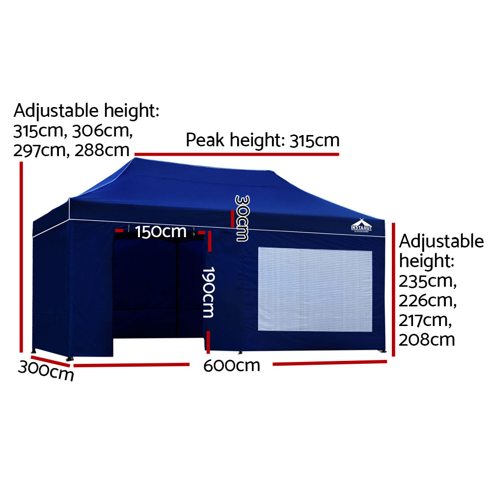 Instahut Gazebo 3x6 Pop Up Marquee Folding Tent Wedding Gazebos Camping Outdoor Shade Canopy Blue