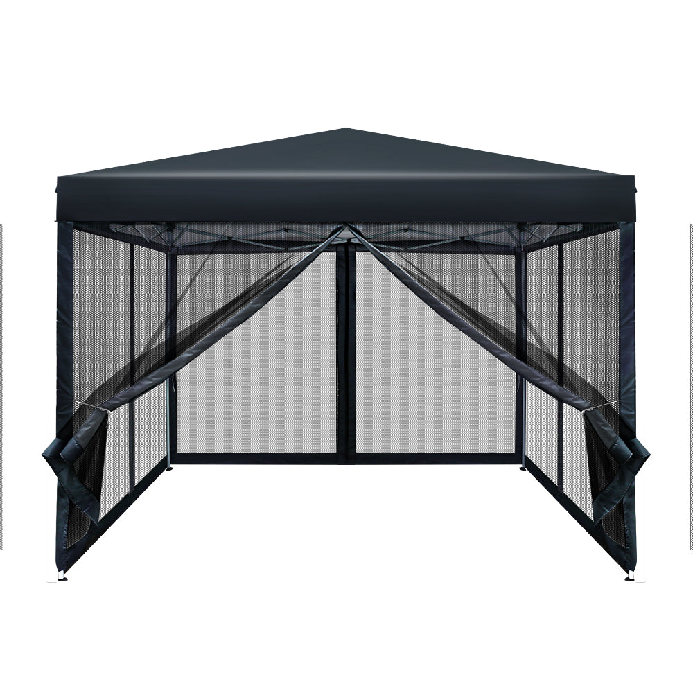 Instahut Gazebo Pop Up Marquee 3x3m Wedding Party Outdoor Camping Tent Canopy Shade Mesh Wall Black