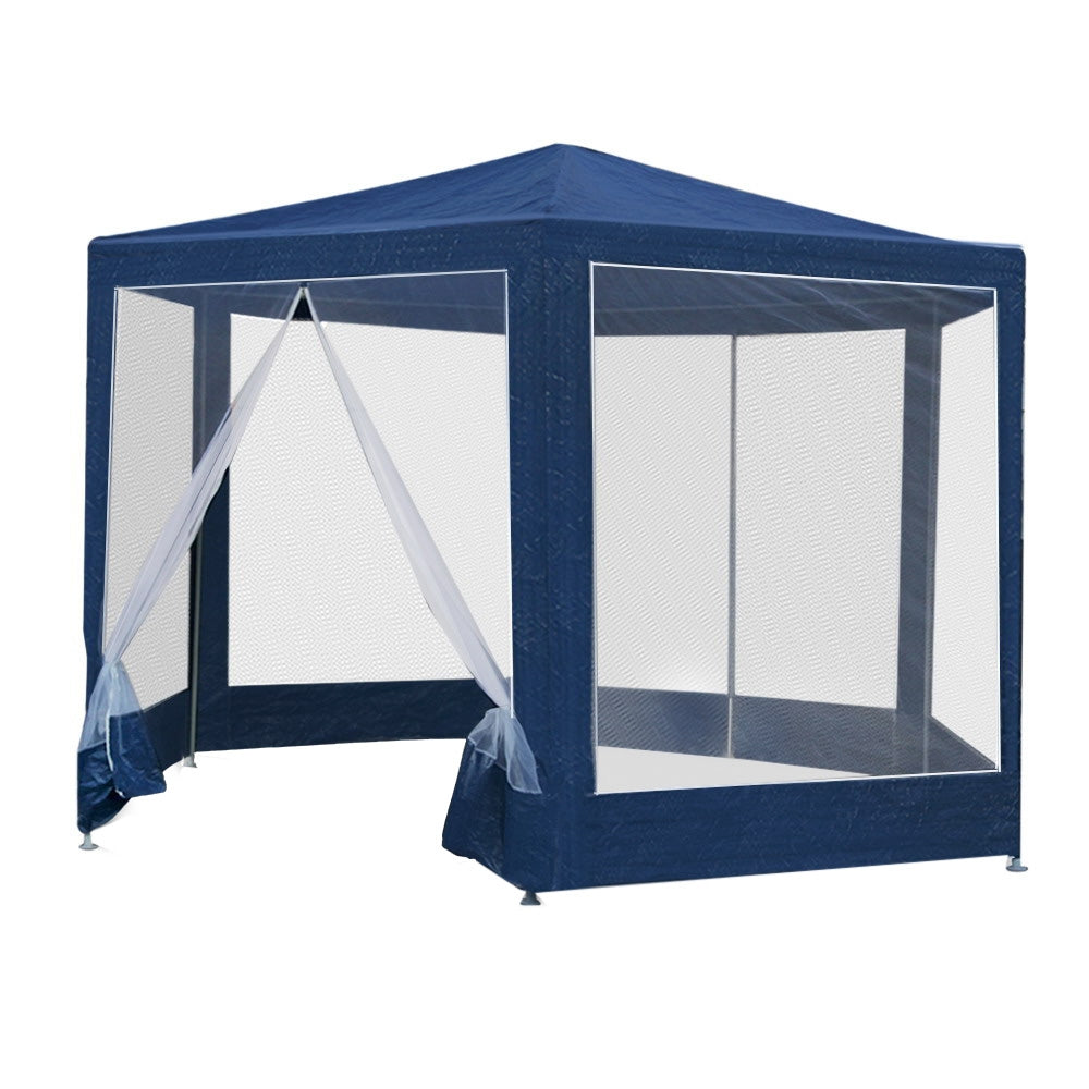Instahut Gazebo?2x2m Marquee Wedding Party Tent Outdoor Camping Mesh Wall Canopy Shade Gazebos Navy