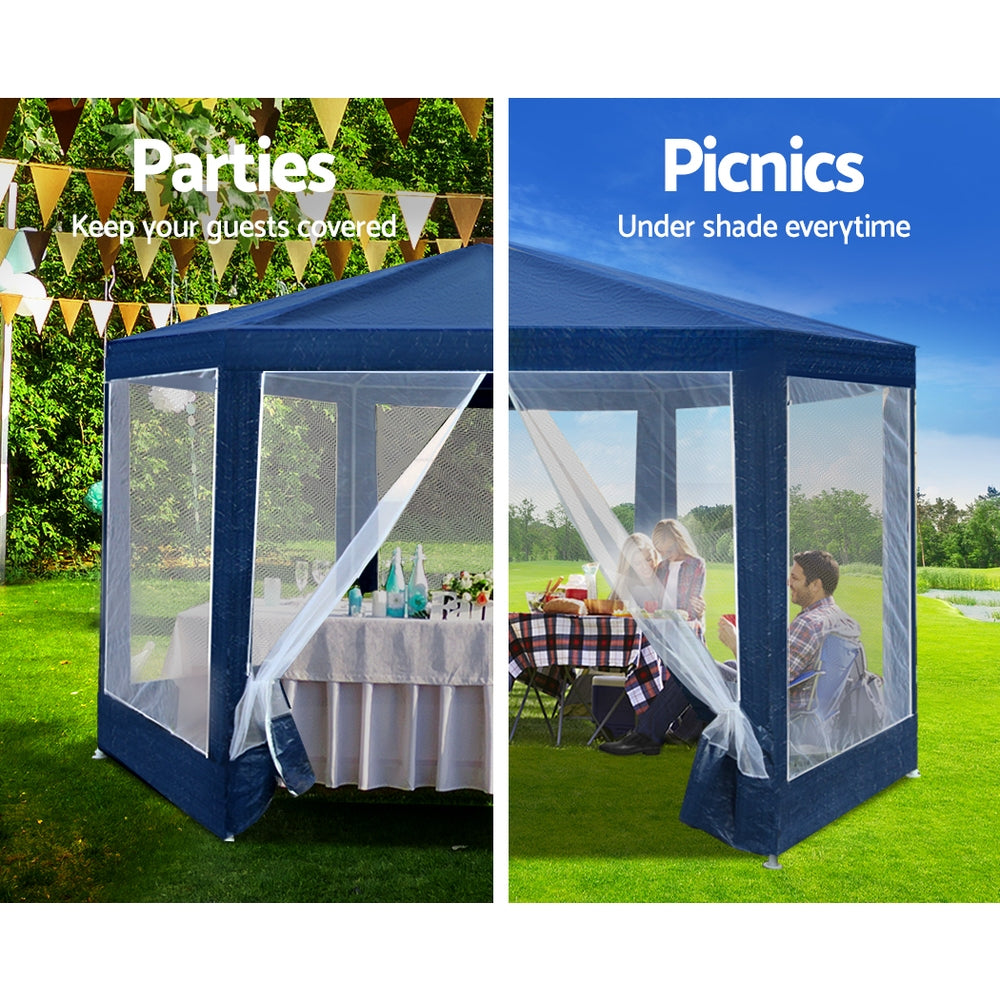 Instahut Gazebo?2x2m Marquee Wedding Party Tent Outdoor Camping Mesh Wall Canopy Shade Gazebos Navy