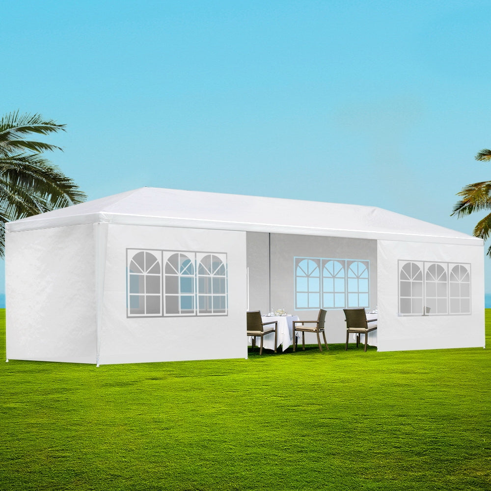 Instahut Gazebo 3x9m Marquee Wedding Party Tent Outdoor Camping Side Wall Canopy 8 Panel White