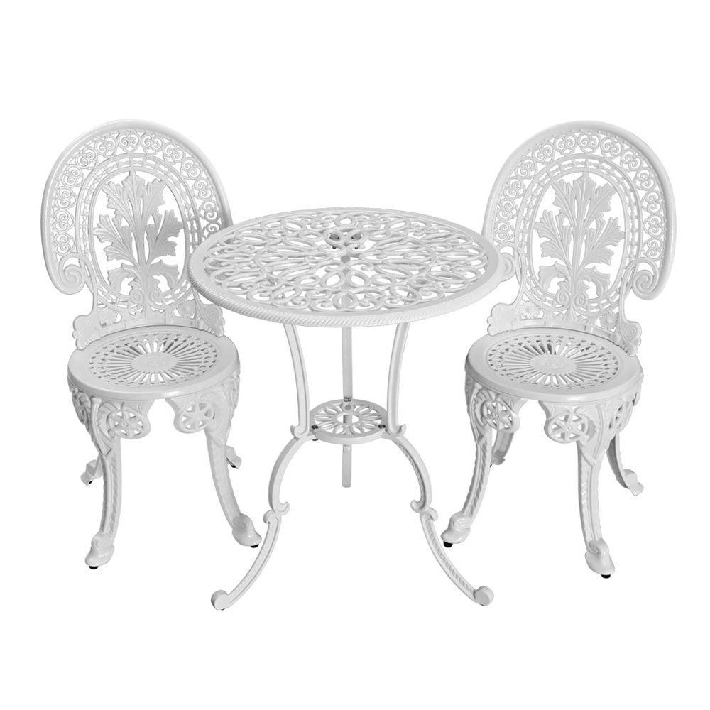 Gardeon 3PC Patio Furniture Outdoor Bistro Set Dining Chairs Aluminium White