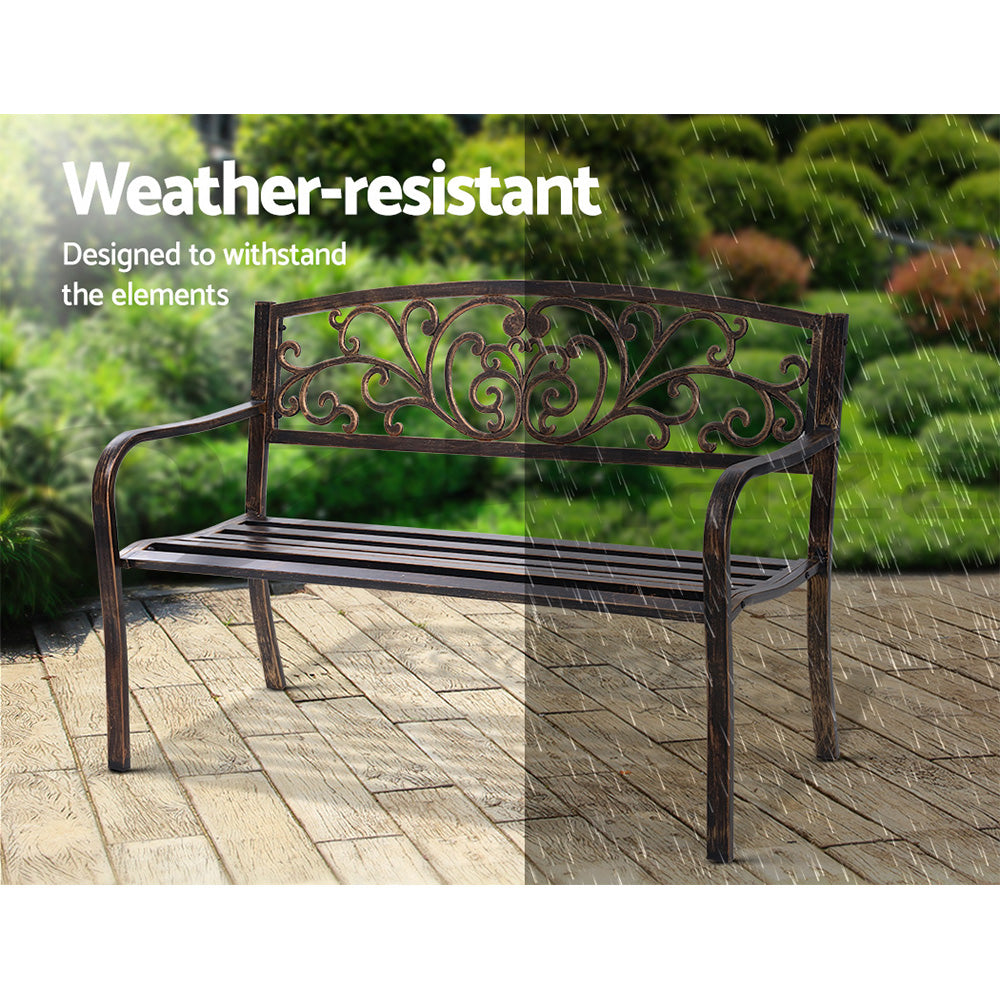Gardeon Outdoor Garden Bench Seat Steel Outdoor Furniture 3 Seater Park Bronze