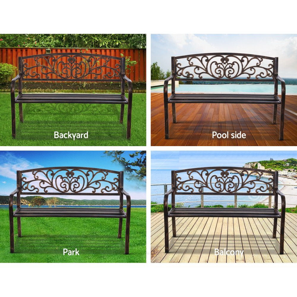 Gardeon Outdoor Garden Bench Seat Steel Outdoor Furniture 3 Seater Park Bronze