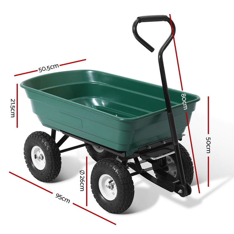 Gardeon Garden Cart Dump 270kg Hand Trailer Trolley Wagon Wheelbarrow Pull 75L