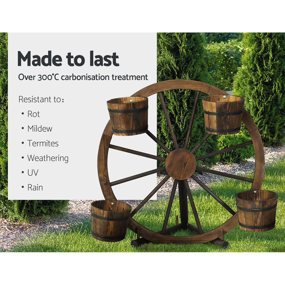 Gardeon Garden Decor Plant Stand Outdoor Ornament Wooden Wagon Wheel 80cm