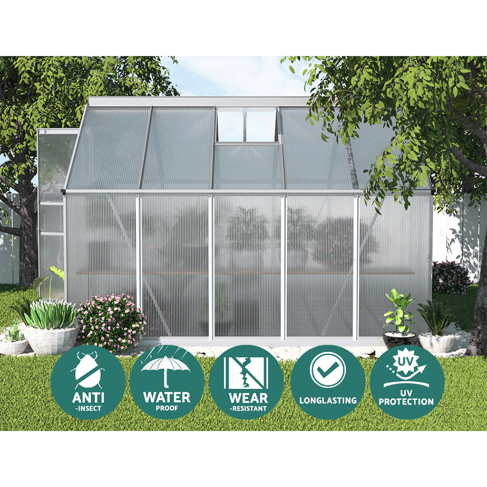Greenfingers Greenhouse 3x2.5x1.95M Aluminium Polycarbonate Green House Garden Shed