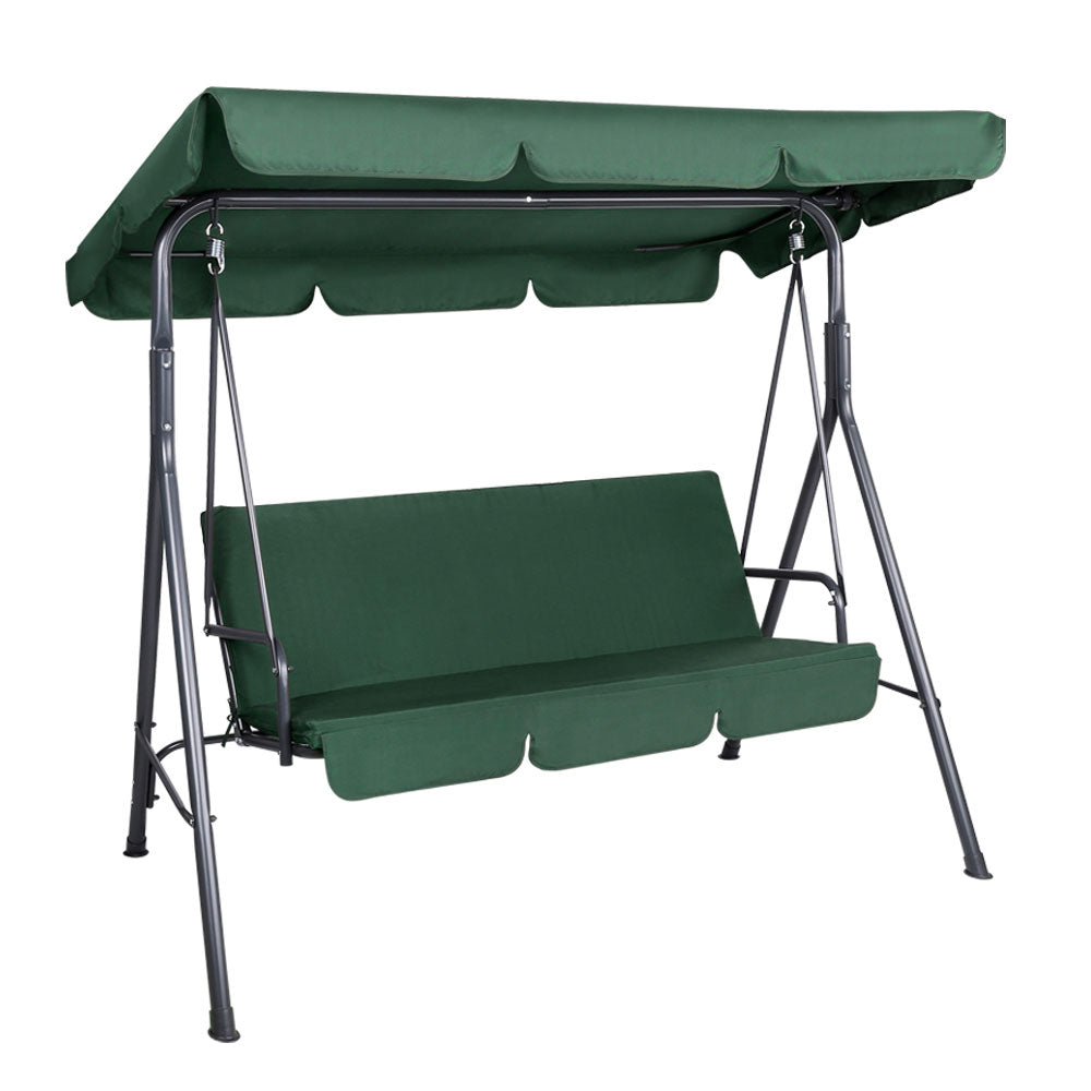 Gardeon Outdoor Swing Chair Garden Bench Furniture Canopy 3 Seater Green