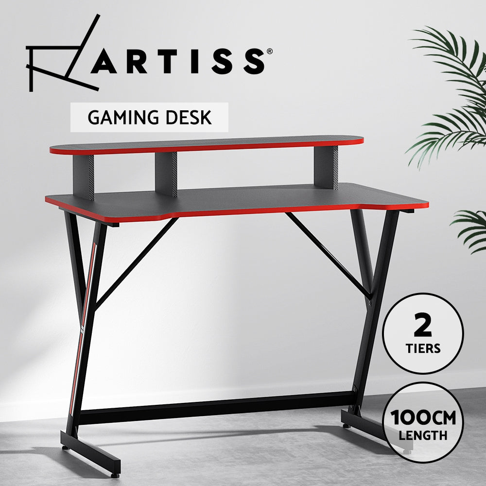 Wide Surface Gaming Desk 100CM, Dual Tier, MDF - Artiss