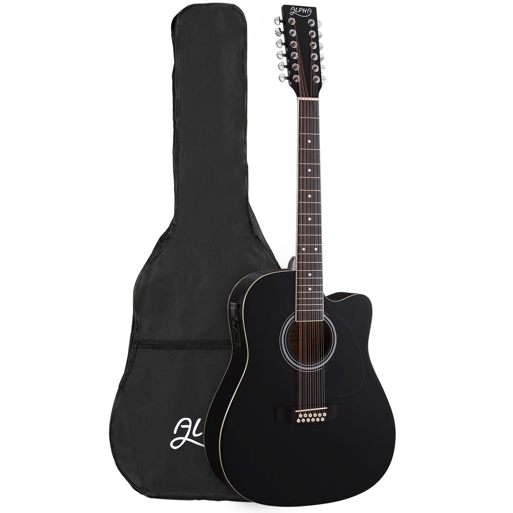 Alpha 42 Inch Acoustic Guitar 12 Strings w/ Equaliser Electric Output Jack Black