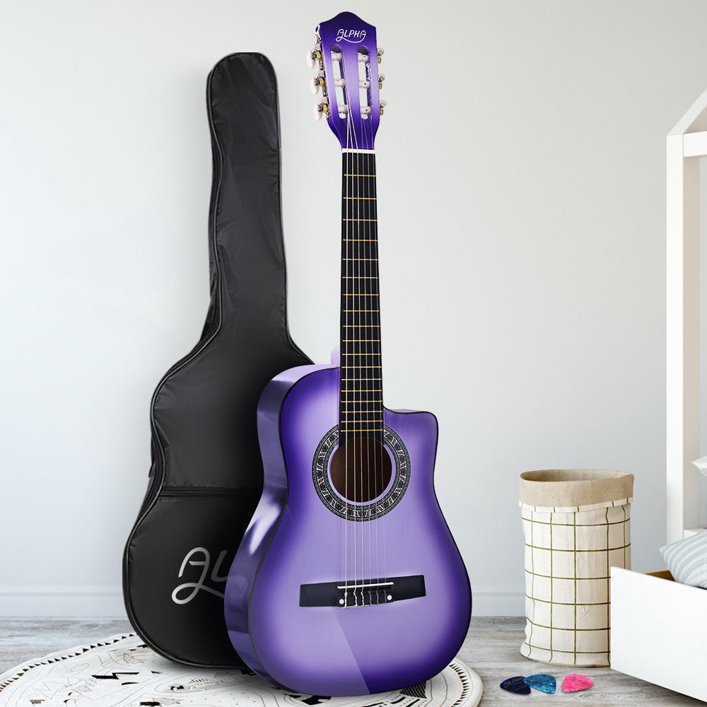 Alpha 34 Inch Classical Guitar Wooden Body Nylon String Beginner Kids Gift Purple