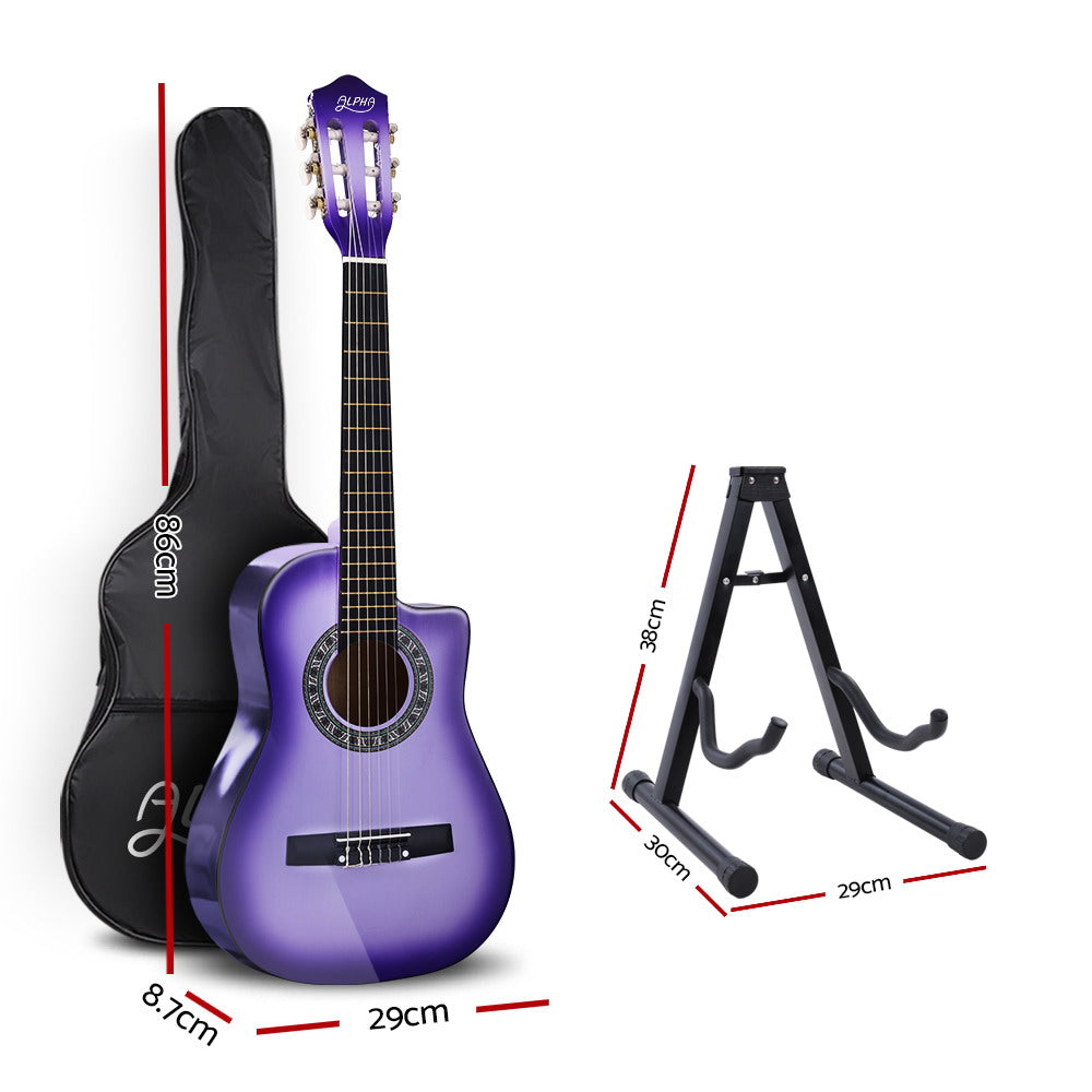 Alpha 34 Inch Classical Guitar Wooden Body Nylon String w/ Stand Beignner Purple