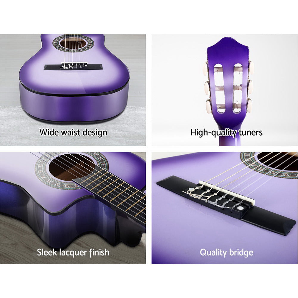 Alpha 34 Inch Classical Guitar Wooden Body Nylon String w/ Stand Beignner Purple