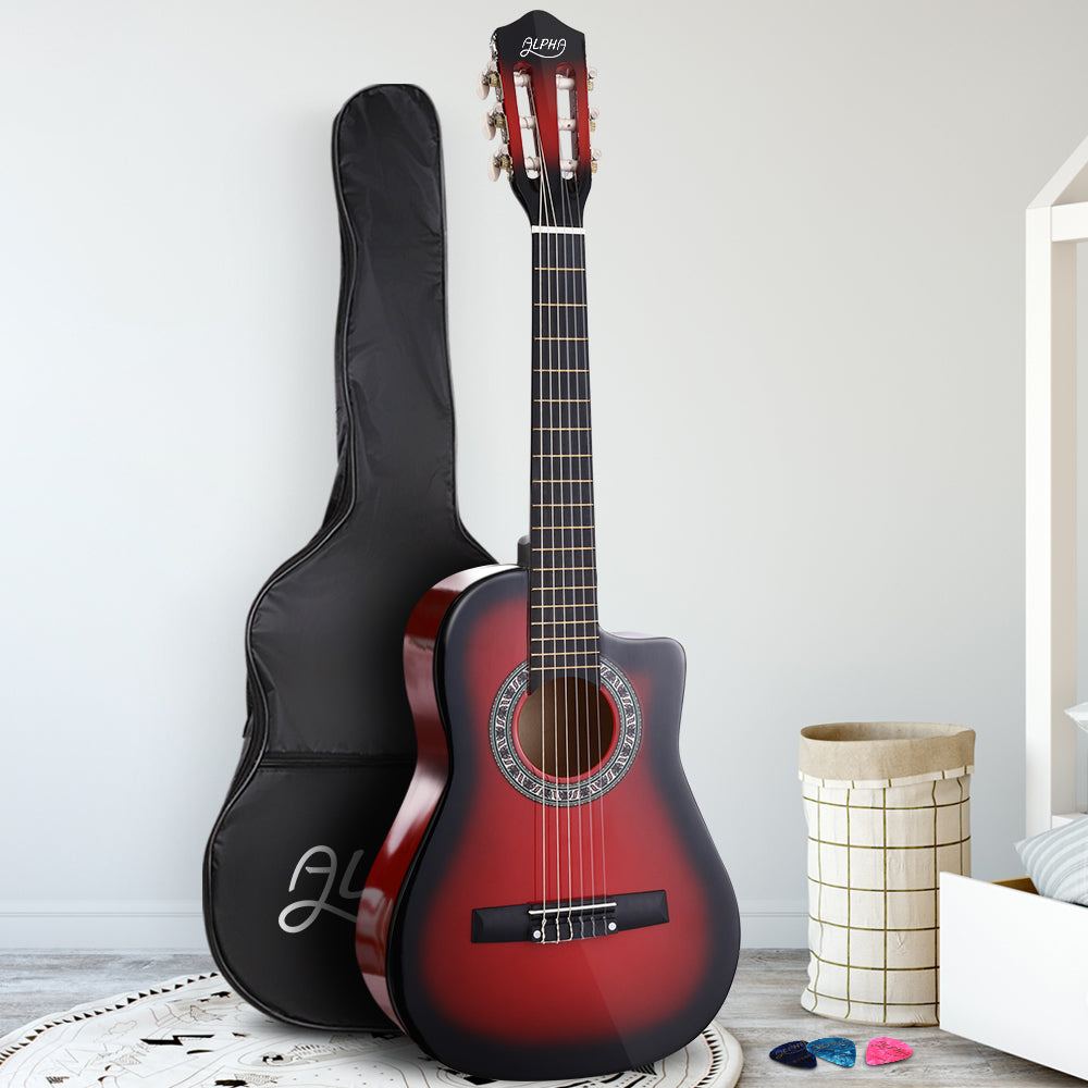 Alpha 34 Inch Classical Guitar Wooden Body Nylon String Beginner Kids Gift Red