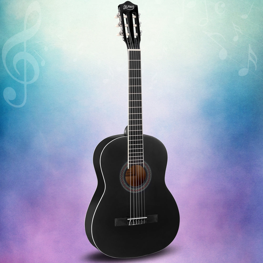 Alpha 39 Inch Classical Guitar Wooden Body Nylon String Beginner Gift Black
