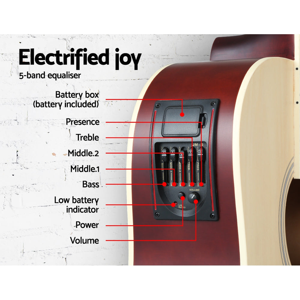 Alpha 41 Inch Acoustic Guitar Equaliser Electric Output Jack Cutaway Wood
