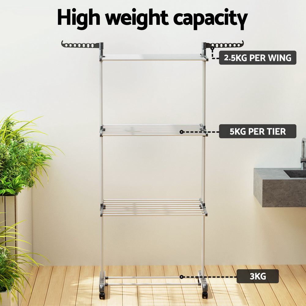 Foldable 3-Tier Clothes Drying Rack with Wheels - Artiss