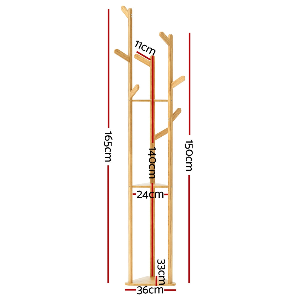 Bamboo Clothes Rack 3-Tier w/ 9 Hooks, 165cm - Artiss