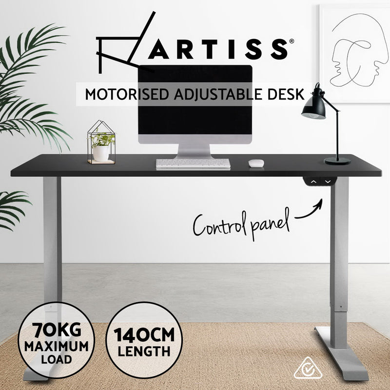 Artiss Standing Desk Adjustable Height Desk Electric Motorised Grey Frame Black Desk Top 140cm