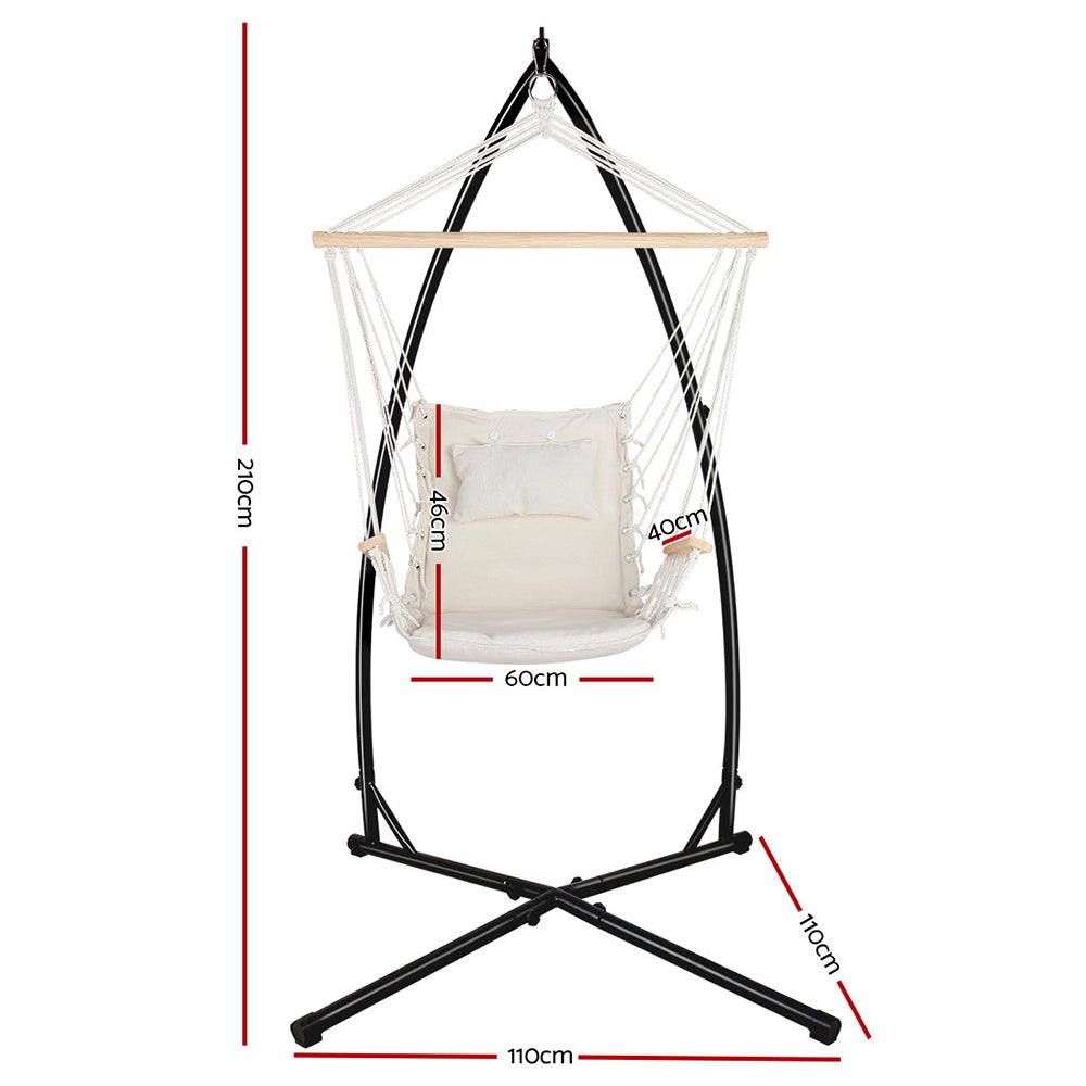 Gardeon Hammock Chair with Steel Stand Armrest Outdoor Hanging Cream