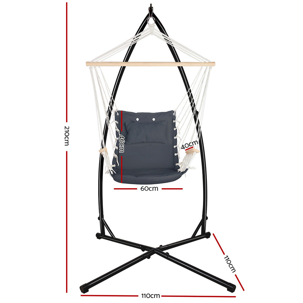 Gardeon Hammock Chair with Steel Stand Armrest Outdoor Hanging Grey
