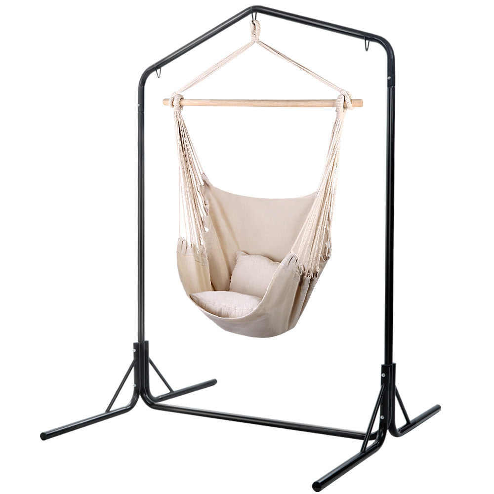 Gardeon Outdoor Hammock Chair with Stand Hanging Hammock with Pillow Cream