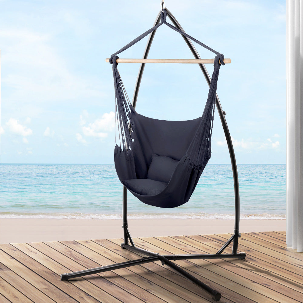 Gardeon Hammock Chair Outdoor Camping Hanging with Steel Stand Grey