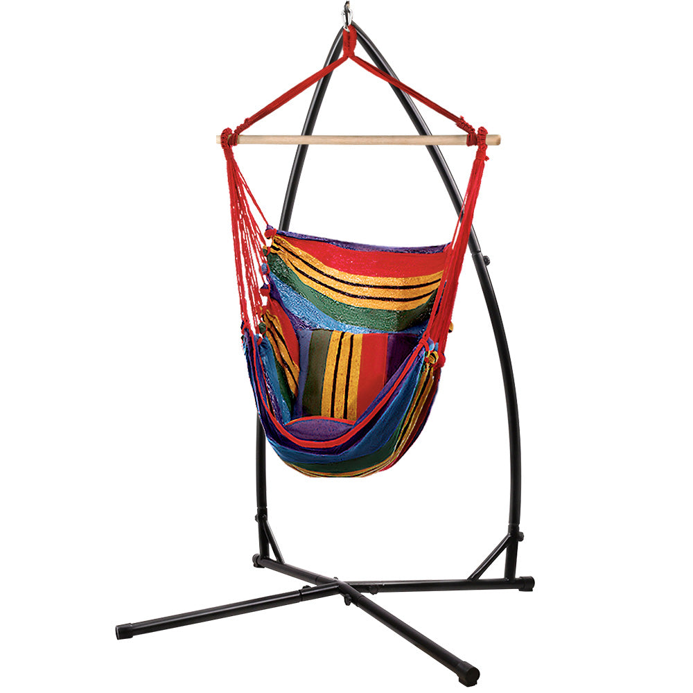 Gardeon Hammock Chair Outdoor Camping Hanging with Steel Stand Rainbow